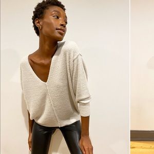 Aritzia Wilfred Free Teal Relaxed V-Neck Sweater